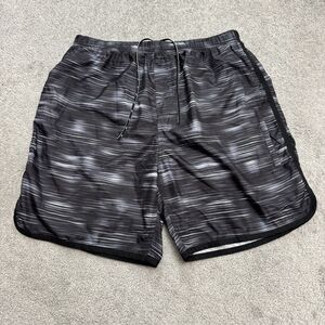 Speedo Swim Trunks Board Shorts Mens Large Black White Zippe Pockets Mesh Lined